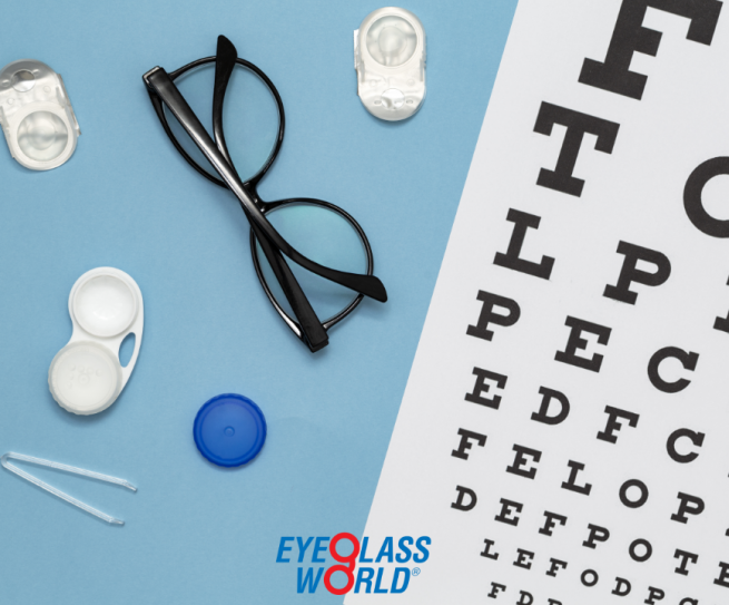 Eye chart contacts and glasses